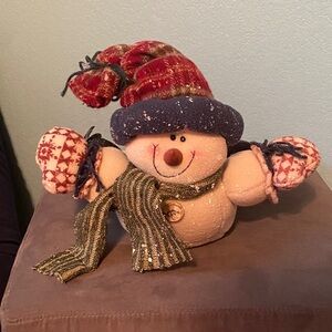 Festive Snowman Plush with Red, Green and Blue Accents